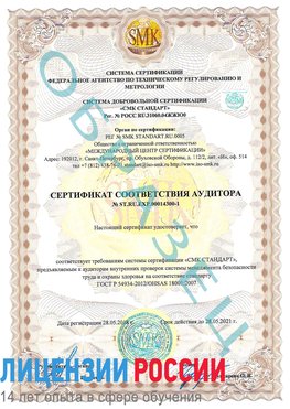 Образец сертификата соответствия аудитора №ST.RU.EXP.00014300-1 Сибай Сертификат OHSAS 18001